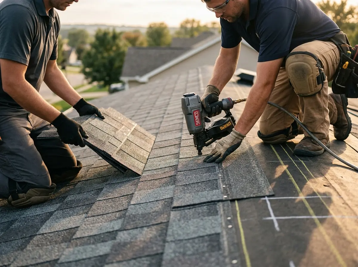 Professional roofer working on a residential roof in Turlock